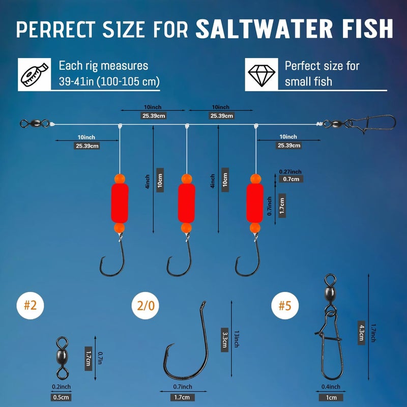 Vipfish Pompano Rig Saltwater Surf Fishing Rigs – Double Drop Leader Rigs with Hooks, Floats, Beads & Snap – Easy Pre-Tied Terminal Tackle for Pompano, Whiting, Redfish - Image 4
